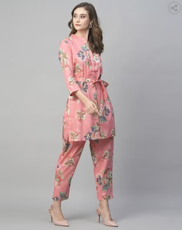 Floral Print 2-Piece Suit Set Pink