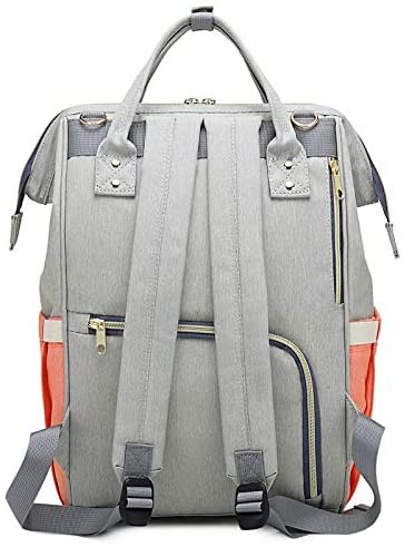 Baby Diaper Bag Waterproof Large Capacity Insulation Travel Backpack Nappy Bags-Pink & Grey